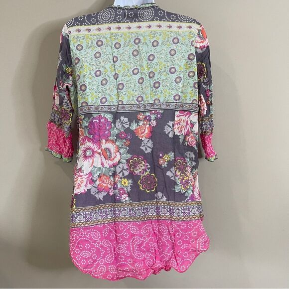 Cost Plus World Market vibrant floral boho lightweight tunic made in India - Picture 4 of 8